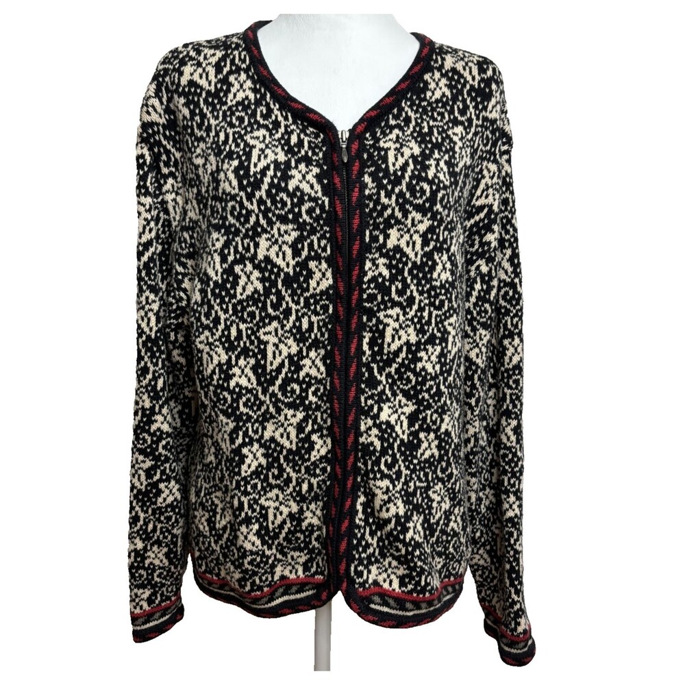 Vtg Coldwater‎ Creek Full Zip Knit Cardigan Sweater Womens XL Grandma Nordic
